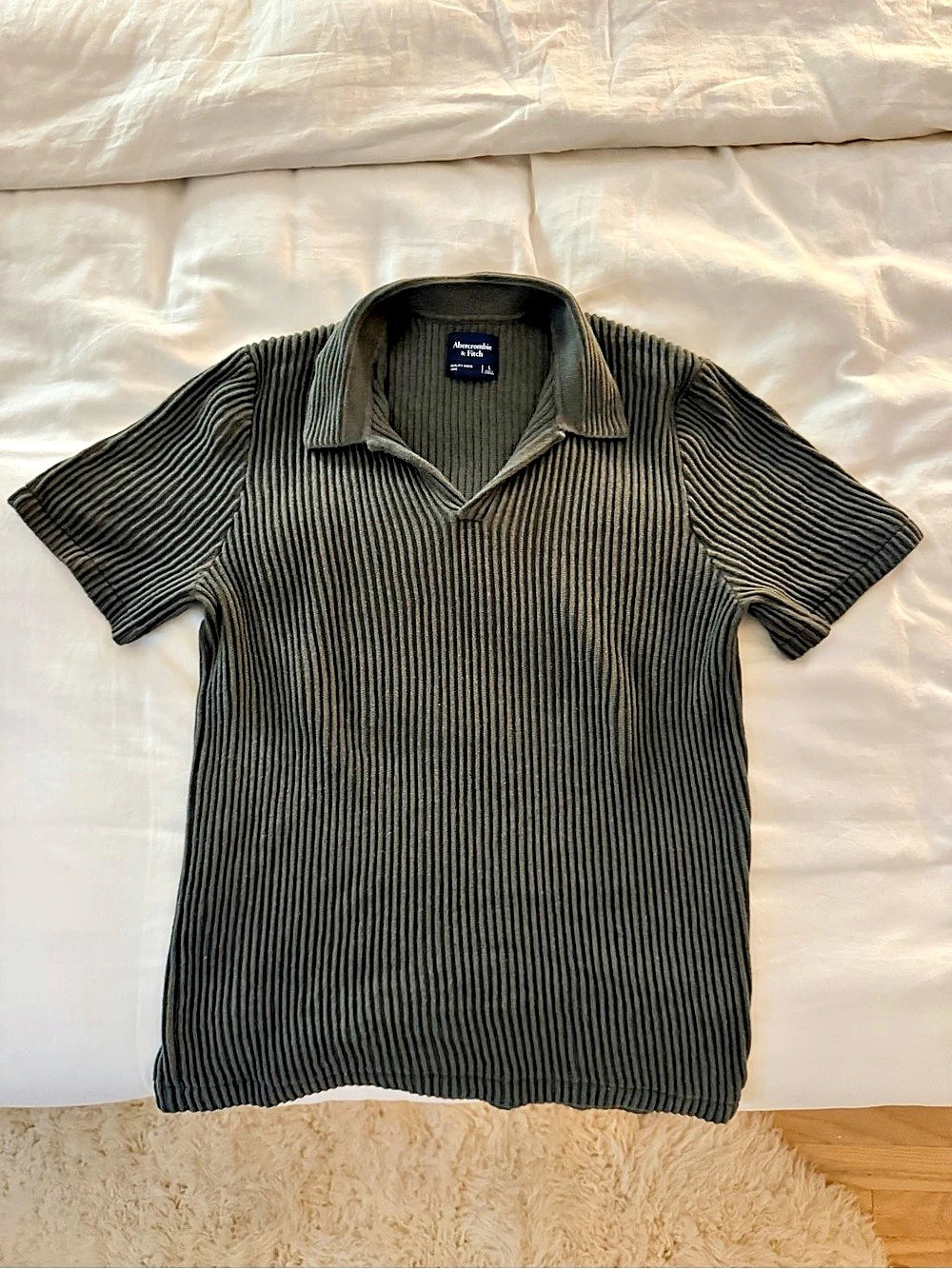 Abercrombie & Fitch Ribbed Short-Sleeve Sweater Polo Green Large